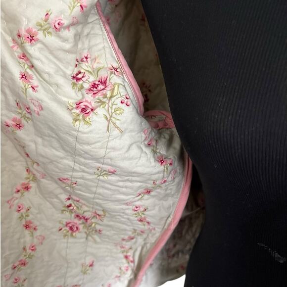 Handmade Quilted Jacket Upcycled Size M/L Repurposed Green Pink Floral Coquette - Picture 7 of 10